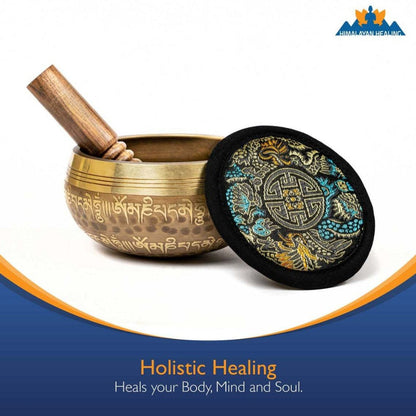 Tibetan Singing Bowl Set, 4-Inch Mantra and Third Eye Design with Mallet detail image - detail view 12