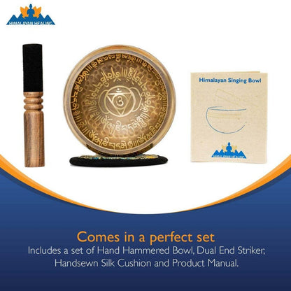 Tibetan Singing Bowl Set, 4-Inch Mantra and Third Eye Design with Mallet detail image - detail view 4