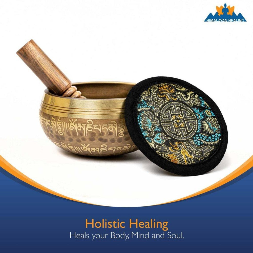 Tibetan Singing Bowl Set, 4-Inch Mantra and Third Eye Design with Mallet detail image - detail view 6