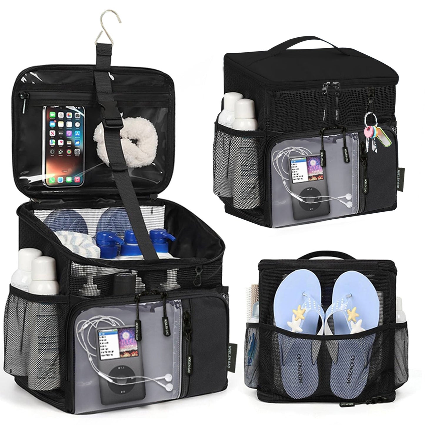 Travel Toiletry Bag – for Travel, Hanging Mesh Shower Caddy Handle – front view - product view 14