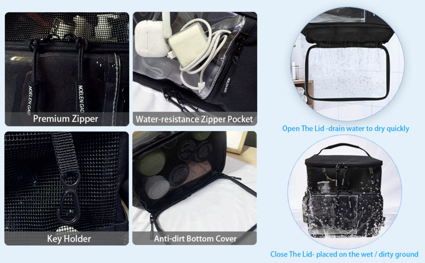 Travel Toiletry Bag – for Travel, Hanging Mesh Shower Caddy Handle – detail view 12
