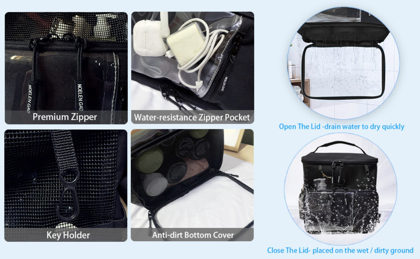 Travel Toiletry Bag – for Travel, Hanging Mesh Shower Caddy Handle – detail view 12