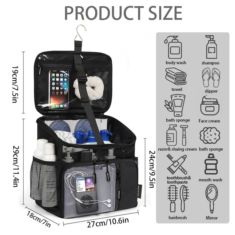 Travel Toiletry Bag – for Travel, Hanging Mesh Shower Caddy Handle – detail view 2