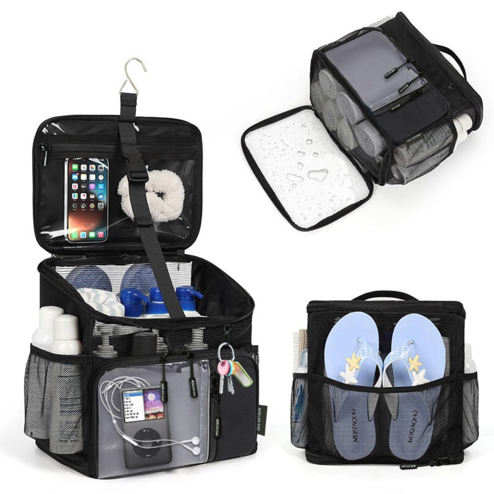 Travel Toiletry Bag – for Travel, Hanging Mesh Shower Caddy Handle – front view