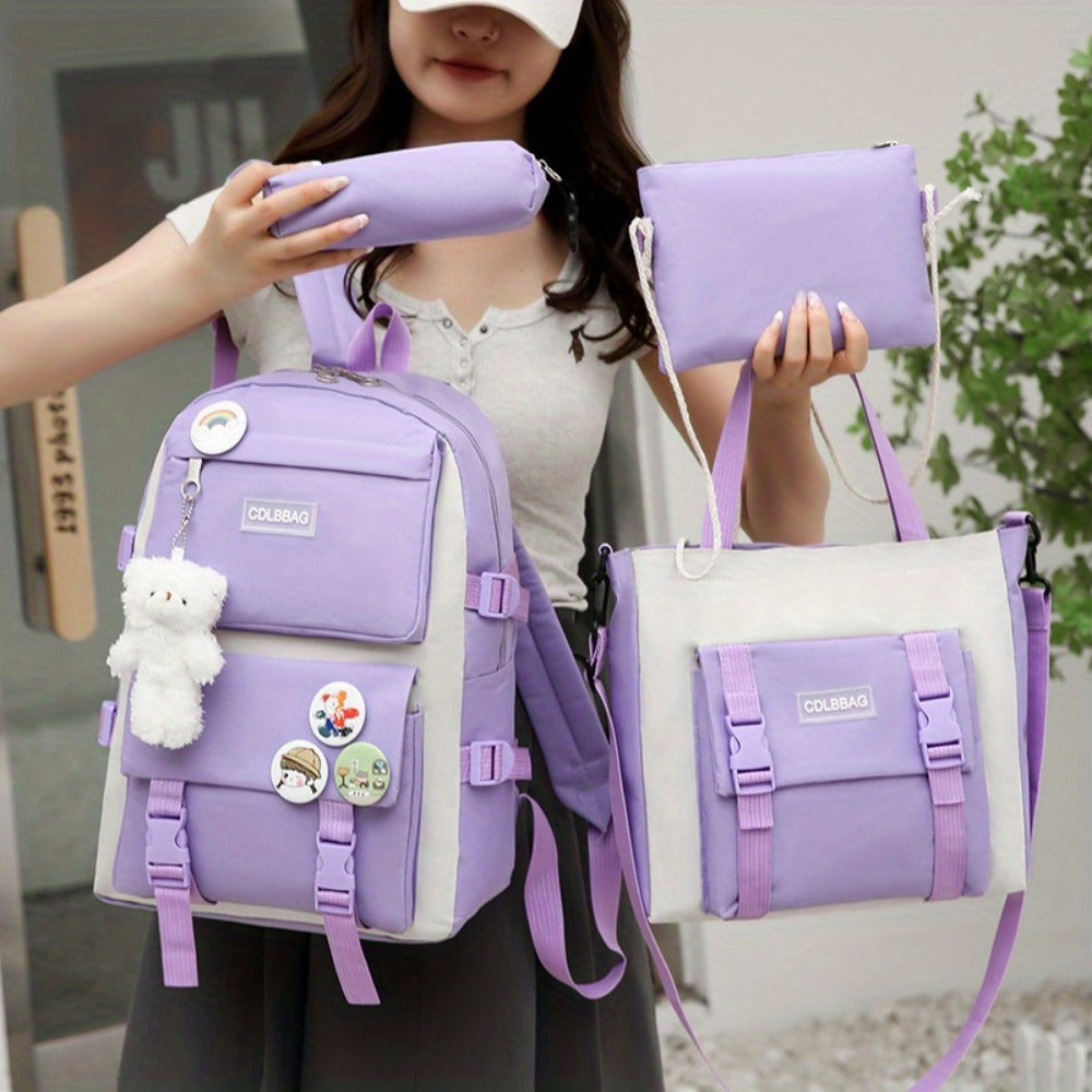 Travel Backpack – 4-Piece, Canvas, Large Capacity, for Travel & School – front view