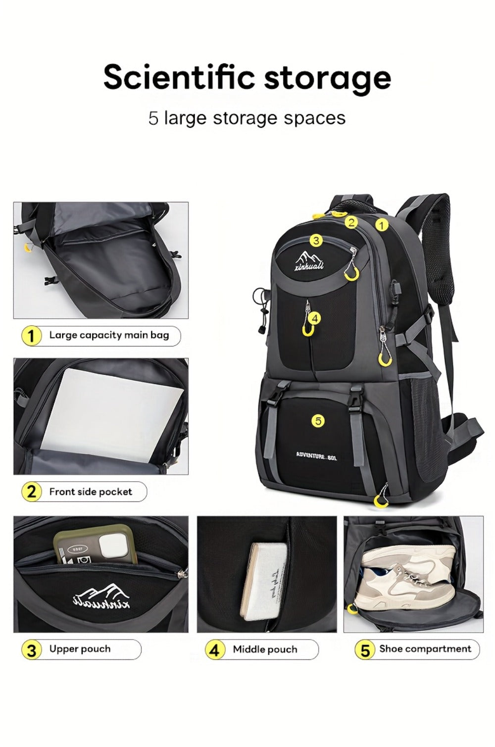 Travel Backpack – 60L, Large Capacity, Waterproof, for Travel & Work – detail view 24