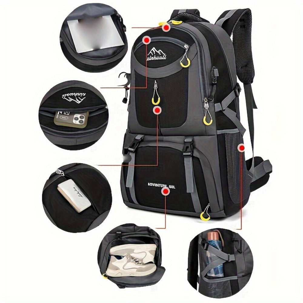 Travel Backpack – 60L, Large Capacity, Waterproof, for Travel & Work – front view