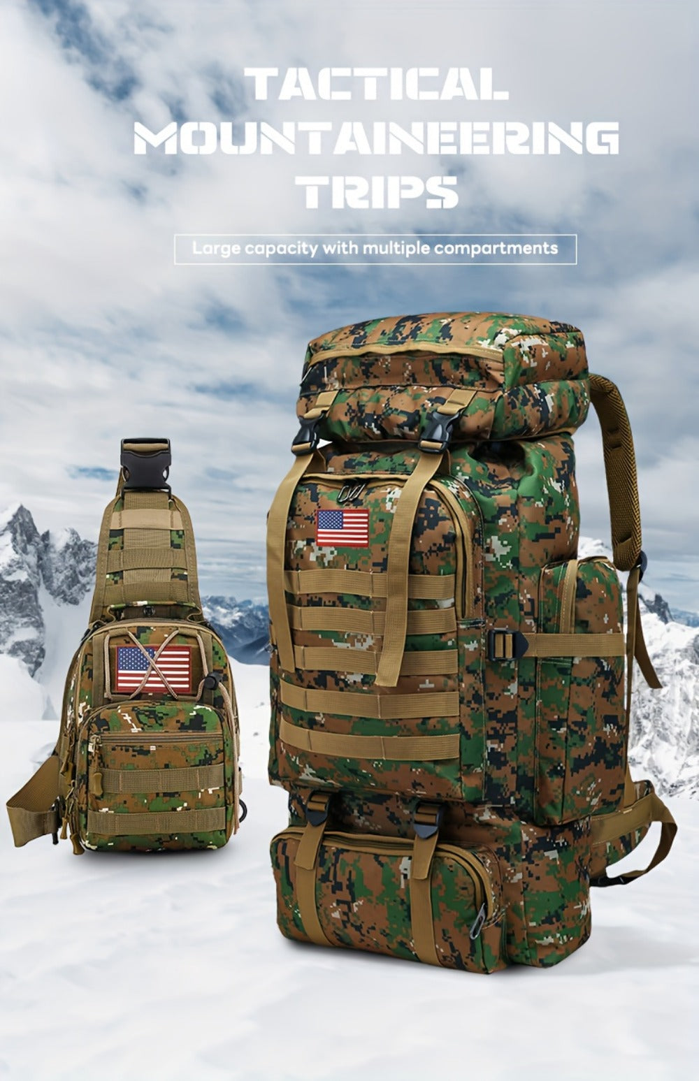 Travel Backpack – 80L, 80l Tactical Molle System Multi – detail view 28