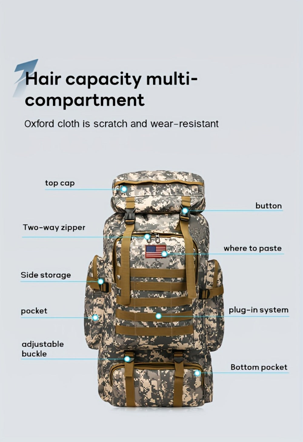 Travel Backpack – 80L, 80l Tactical Molle System Multi – detail view 30