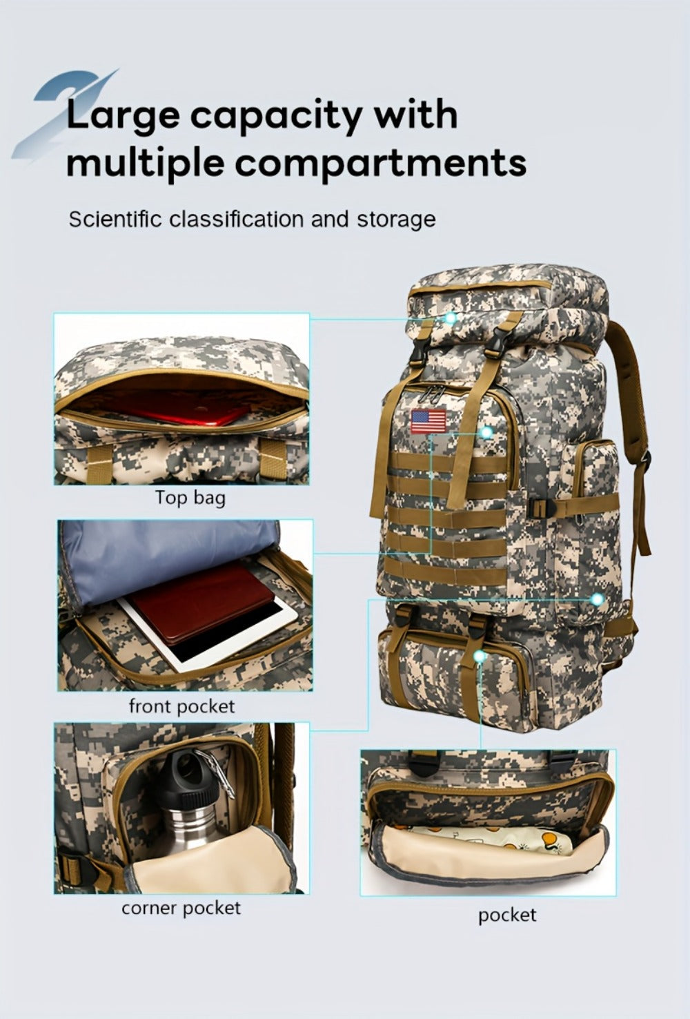 Travel Backpack – 80L, 80l Tactical Molle System Multi – detail view 31