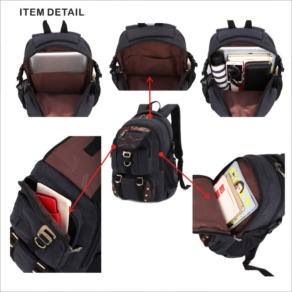 Travel Backpack – Canvas, Large Capacity, for Travel & School – detail view 12