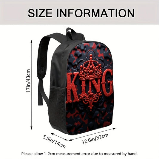 Travel Backpack – for Travel & School, King Print Red Black Color – alternate view