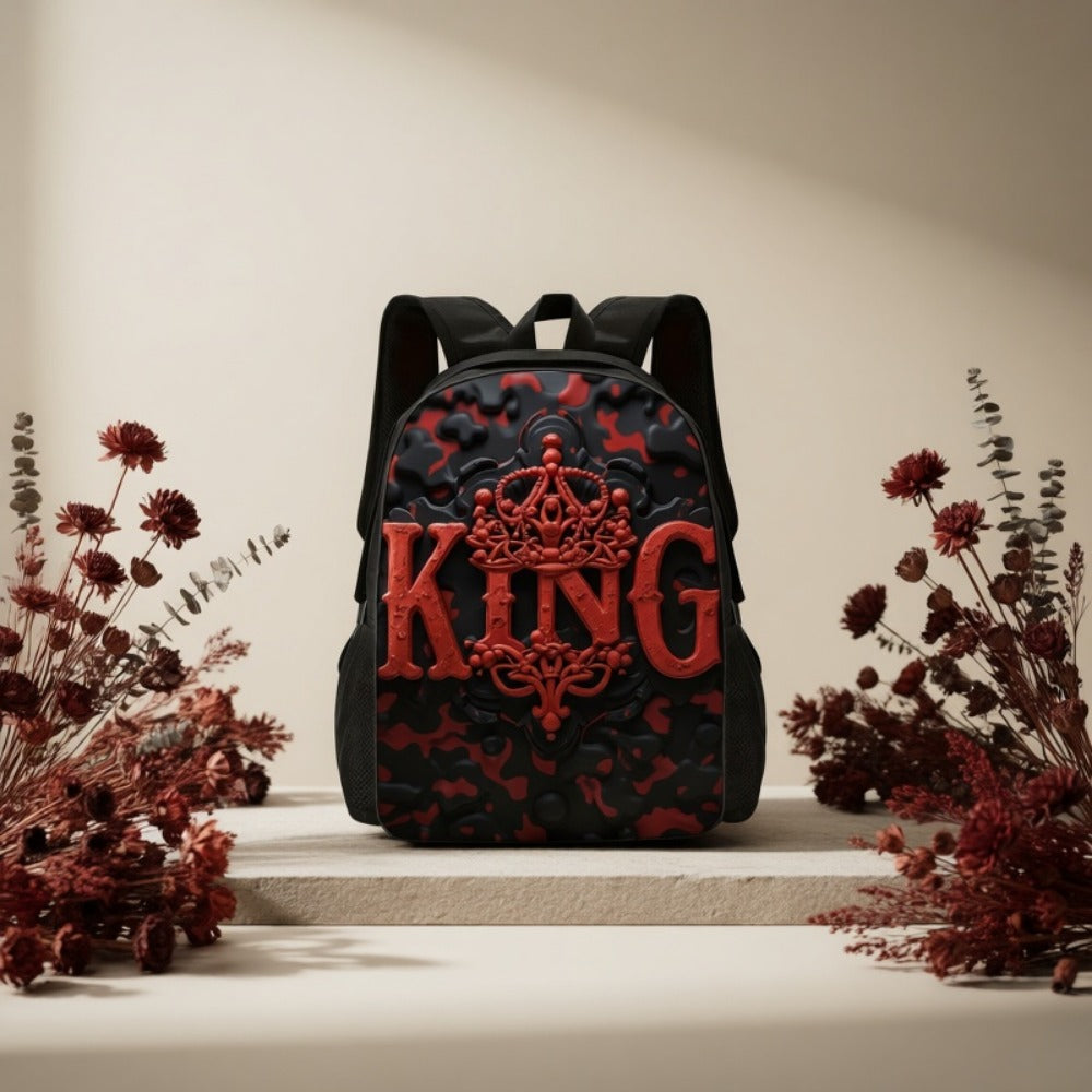 Travel Backpack – for Travel & School, King Print Red Black Color – detail view 5