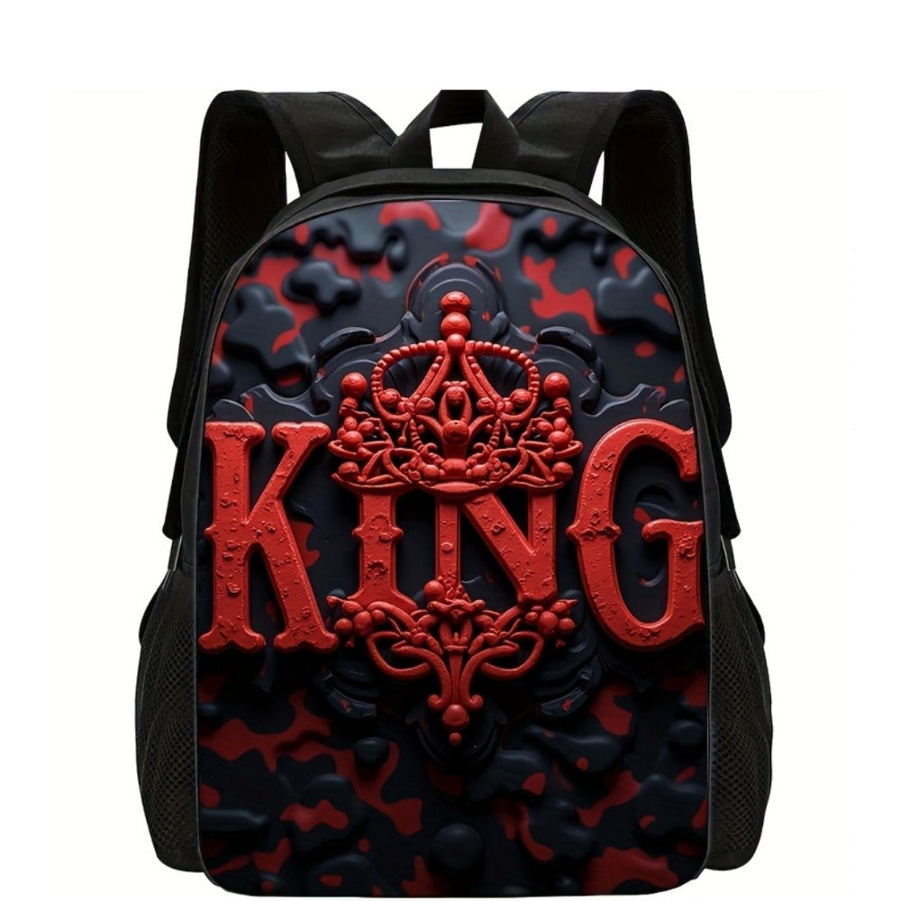 Travel Backpack – for Travel & School, King Print Red Black Color – front view