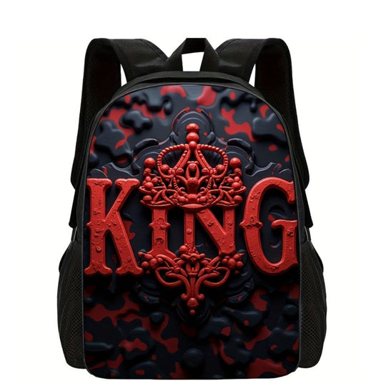 Travel Backpack – for Travel & School, King Print Red Black Color – front view