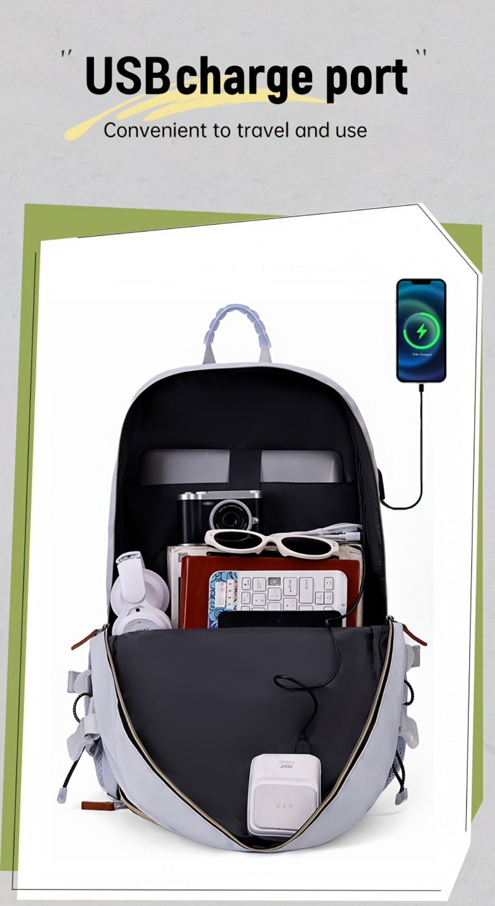 Travel Backpack – USB Charging, Large Capacity, for Travel & Work – detail view 27