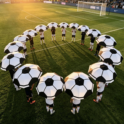Travel Umbrella – Soccer Ball Print Folding Umbrella – detail view 12