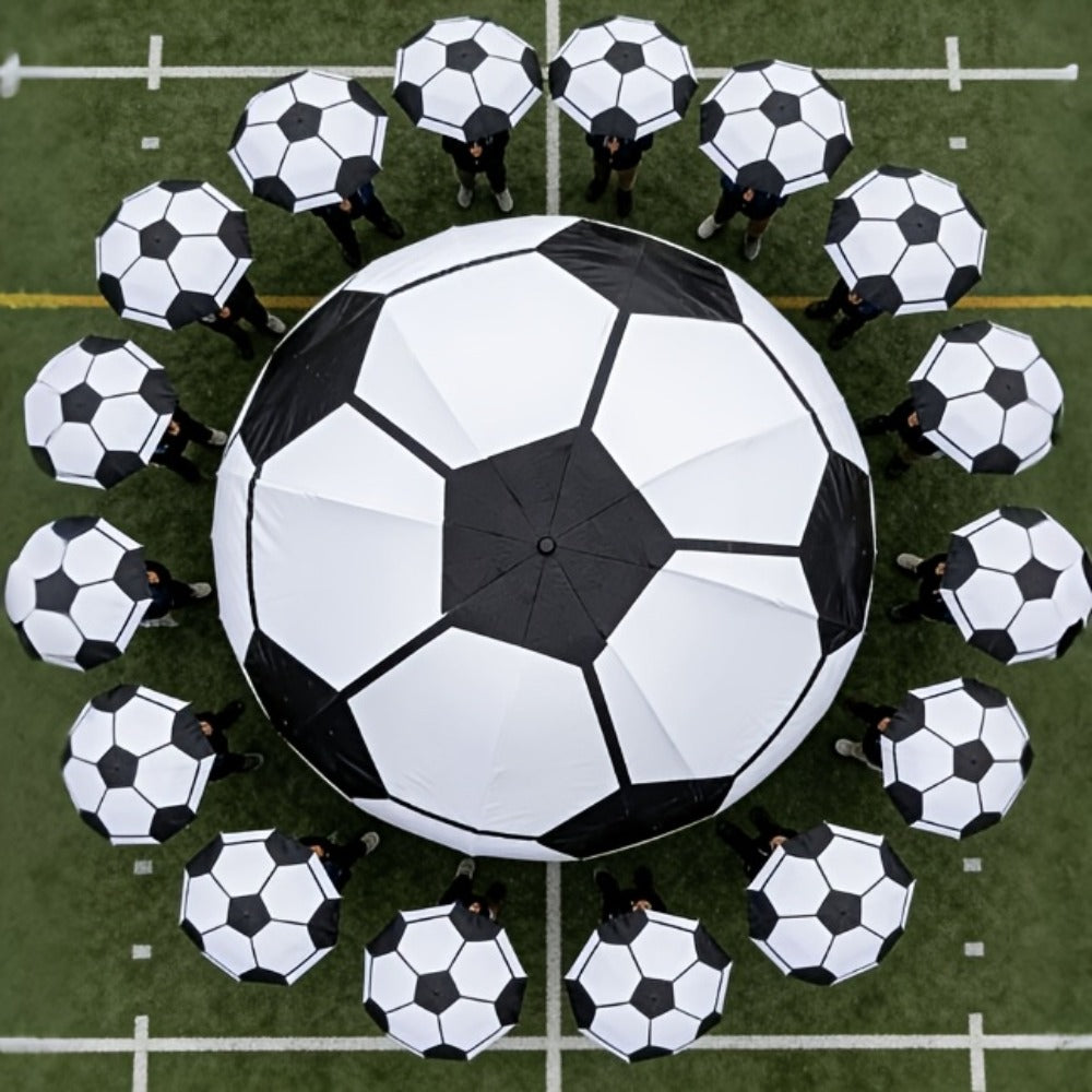 Travel Umbrella – Soccer Ball Print Folding Umbrella – detail view 13