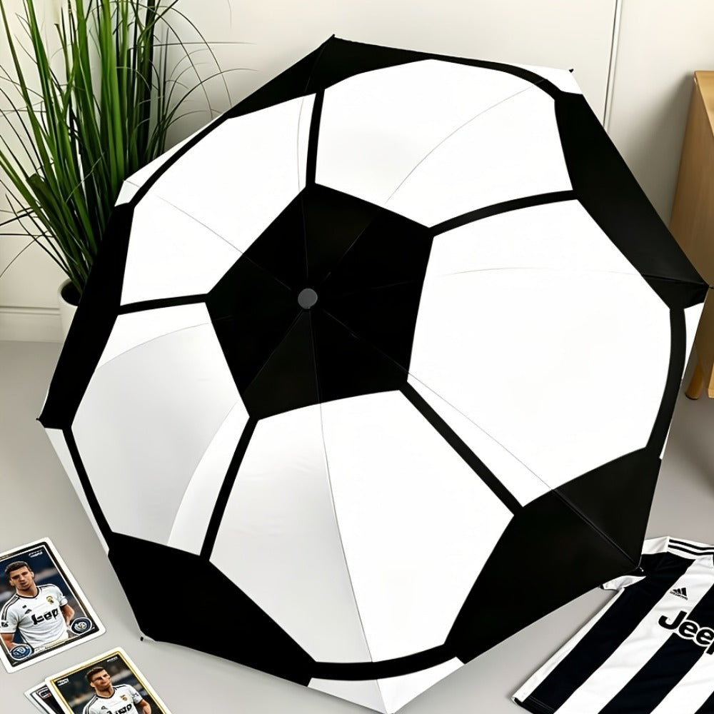 Travel Umbrella – Soccer Ball Print Folding Umbrella – front view