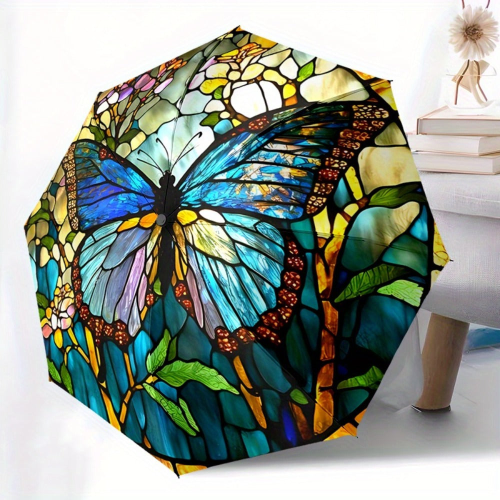 Travel Umbrella – for Travel, Butterfly Print Auto Open Close – detail view 5