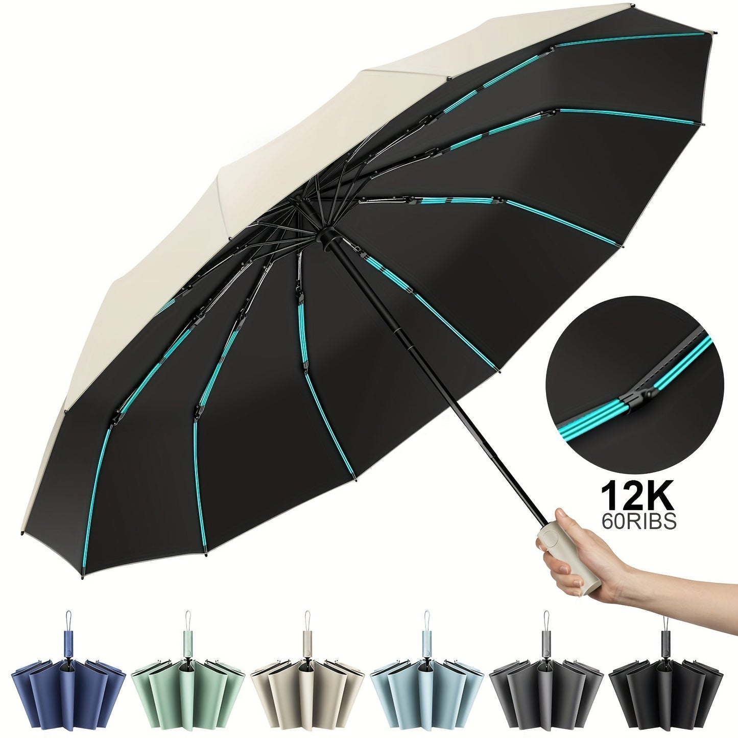 Travel Umbrella – Windproof, Super Strong Windproof Umbrella Auto – detail view 18