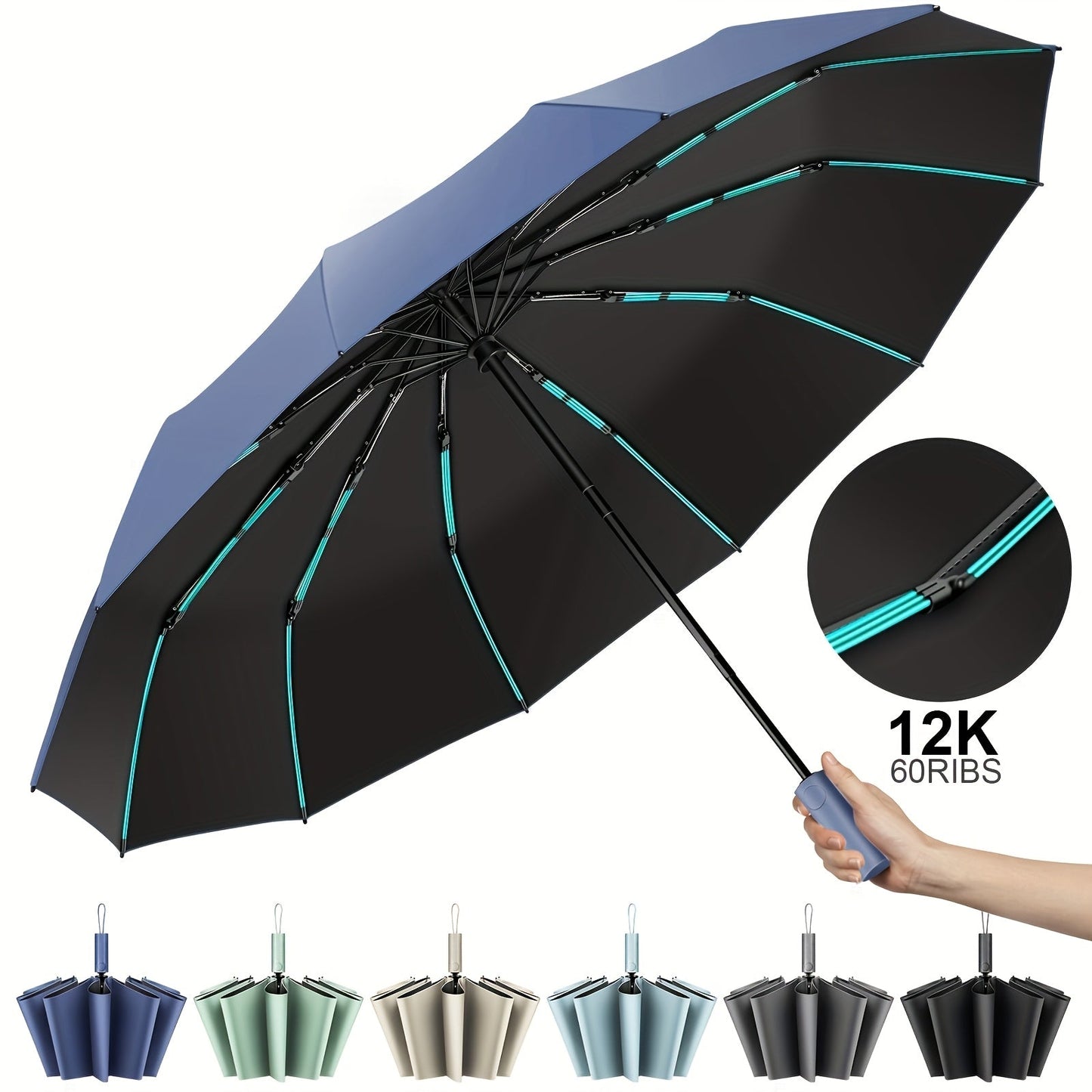 Travel Umbrella – Windproof, Super Strong Windproof Umbrella Auto – detail view 16