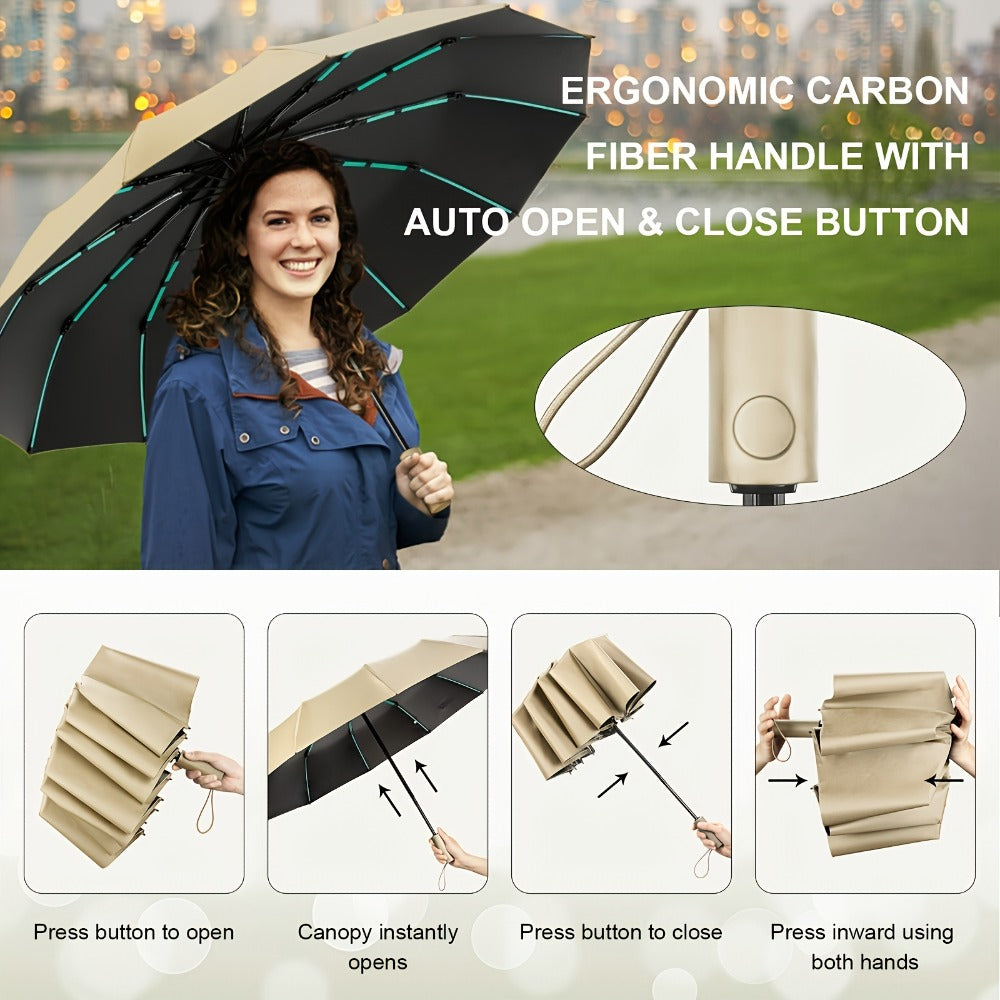 Travel Umbrella – Windproof, Super Strong Windproof Umbrella Auto – detail view 8