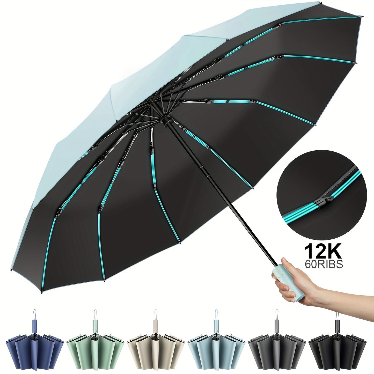 Travel Umbrella – Windproof, Super Strong Windproof Umbrella Auto – detail view 22