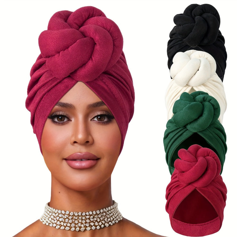 Turban Hat - Pre-tied 4pcs Set - Knotted Headscarf Floral Print Stretch Hair Cap for - main product view