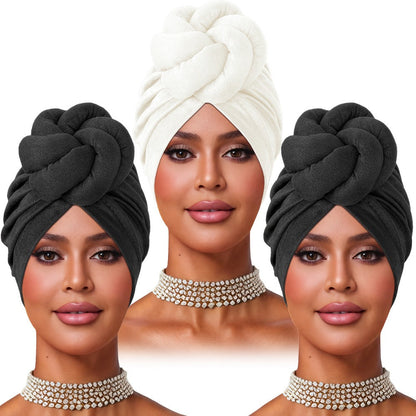 Turban Hat - Pre-tied 4pcs Set - Knotted Headscarf Floral Print Stretch Hair Cap for - product detail view 5