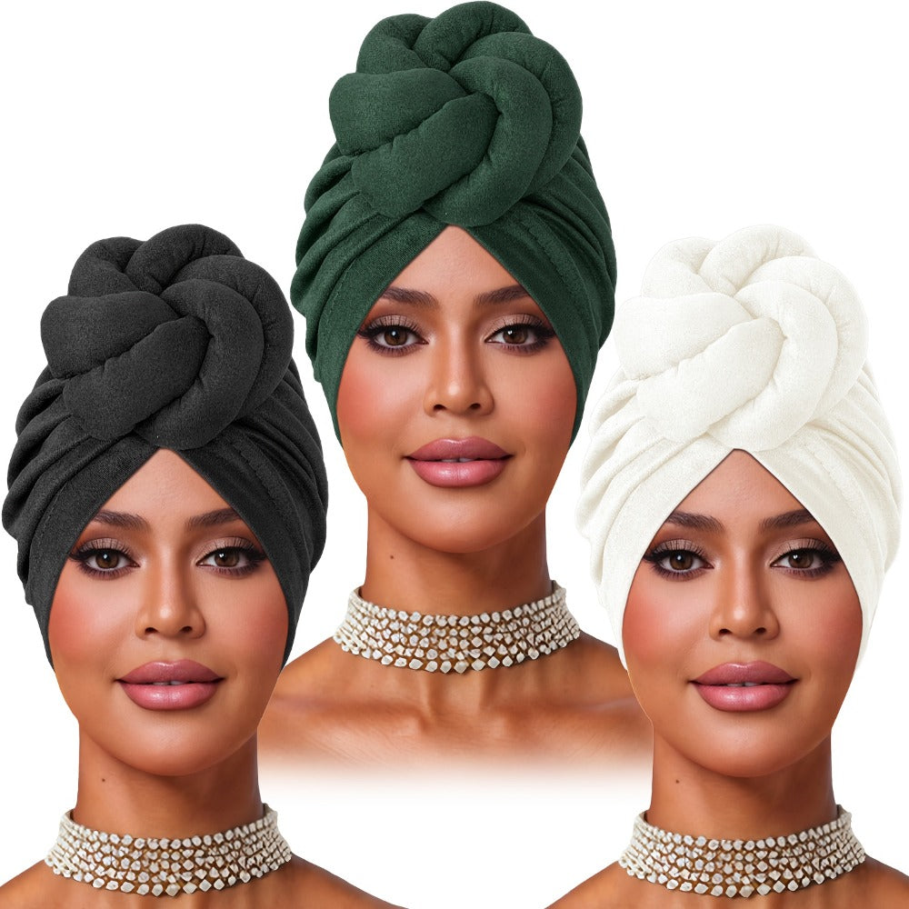 Turban Hat - Pre-tied 4pcs Set - Knotted Headscarf Floral Print Stretch Hair Cap for - product detail view 7