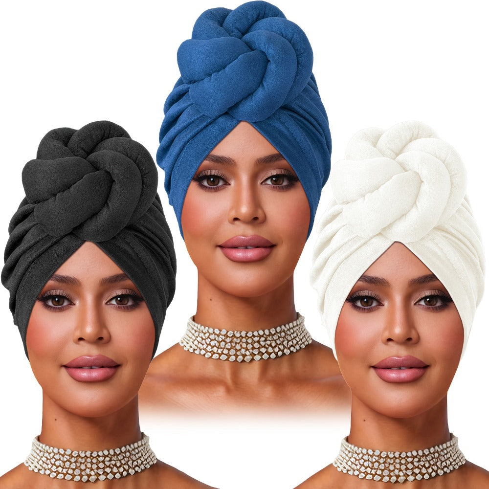 Turban Hat - Pre-tied 4pcs Set - Knotted Headscarf Floral Print Stretch Hair Cap for - product detail view 9