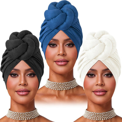 Turban Hat - Pre-tied 4pcs Set - Knotted Headscarf Floral Print Stretch Hair Cap for - product detail view 9