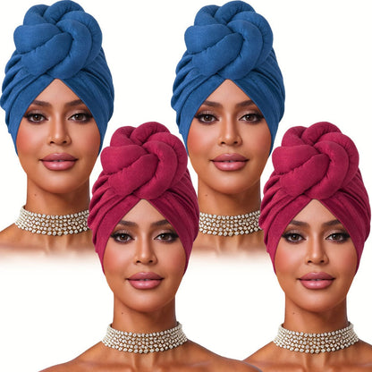 Turban Hat - Pre-tied 4pcs Set - Knotted Headscarf Floral Print Stretch Hair Cap for - product detail view 11