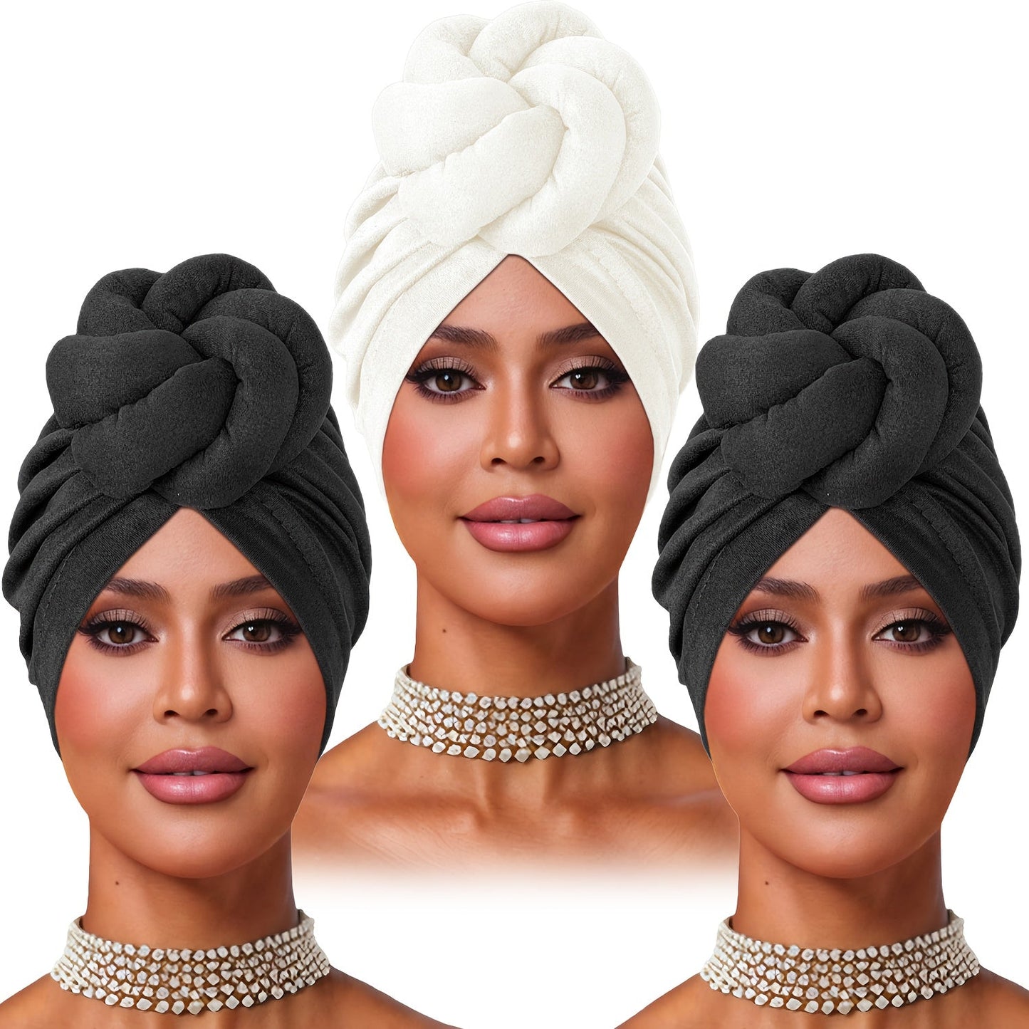 Turban Hat - Pre-tied 4pcs Set - Knotted Headscarf Floral Print Stretch Hair Cap for - product detail view 13