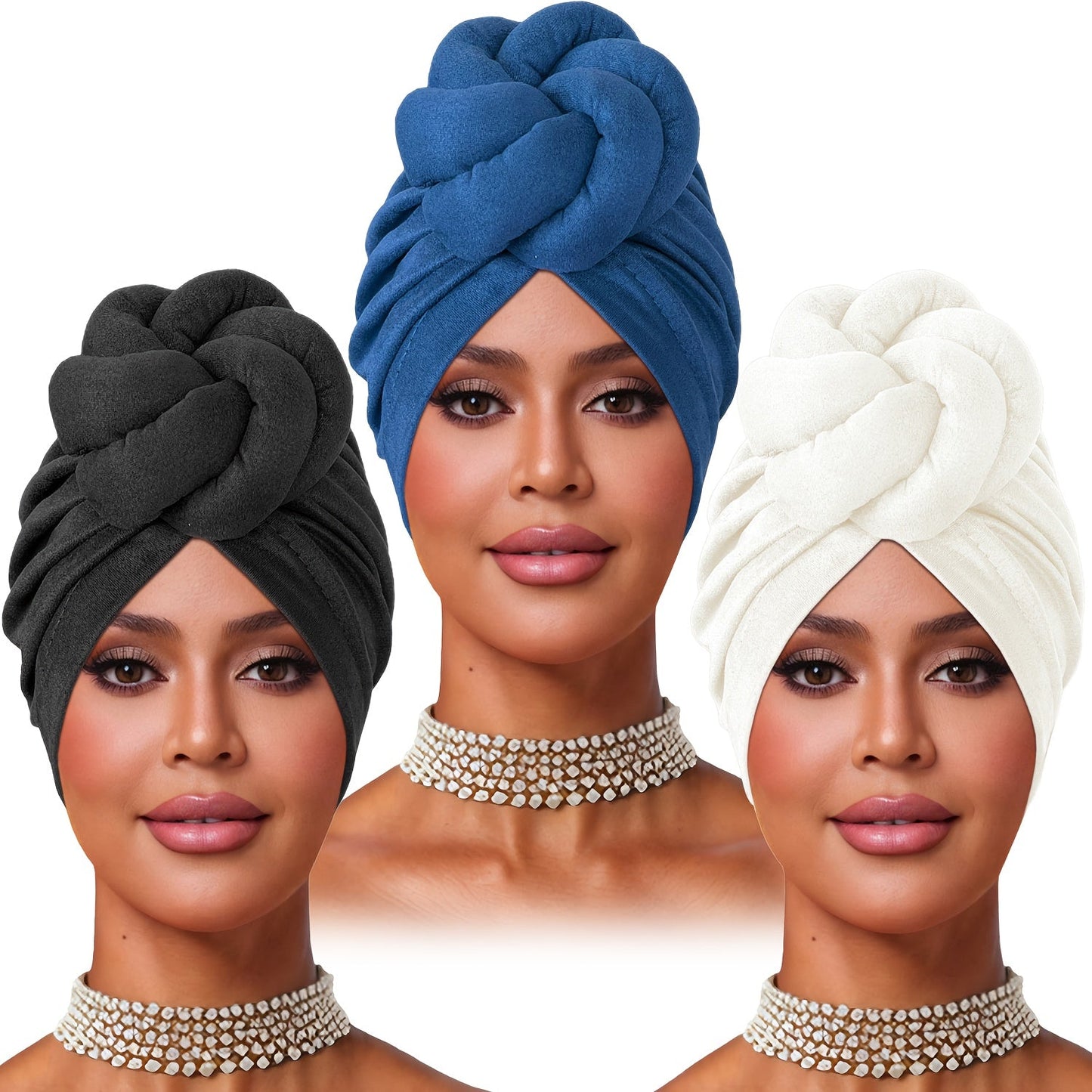 Turban Hat - Pre-tied 4pcs Set - Knotted Headscarf Floral Print Stretch Hair Cap for - product detail view 15