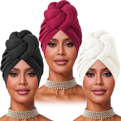 Turban Hat - Pre-tied 4pcs Set - Knotted Headscarf Floral Print Stretch Hair Cap for - product detail view 16