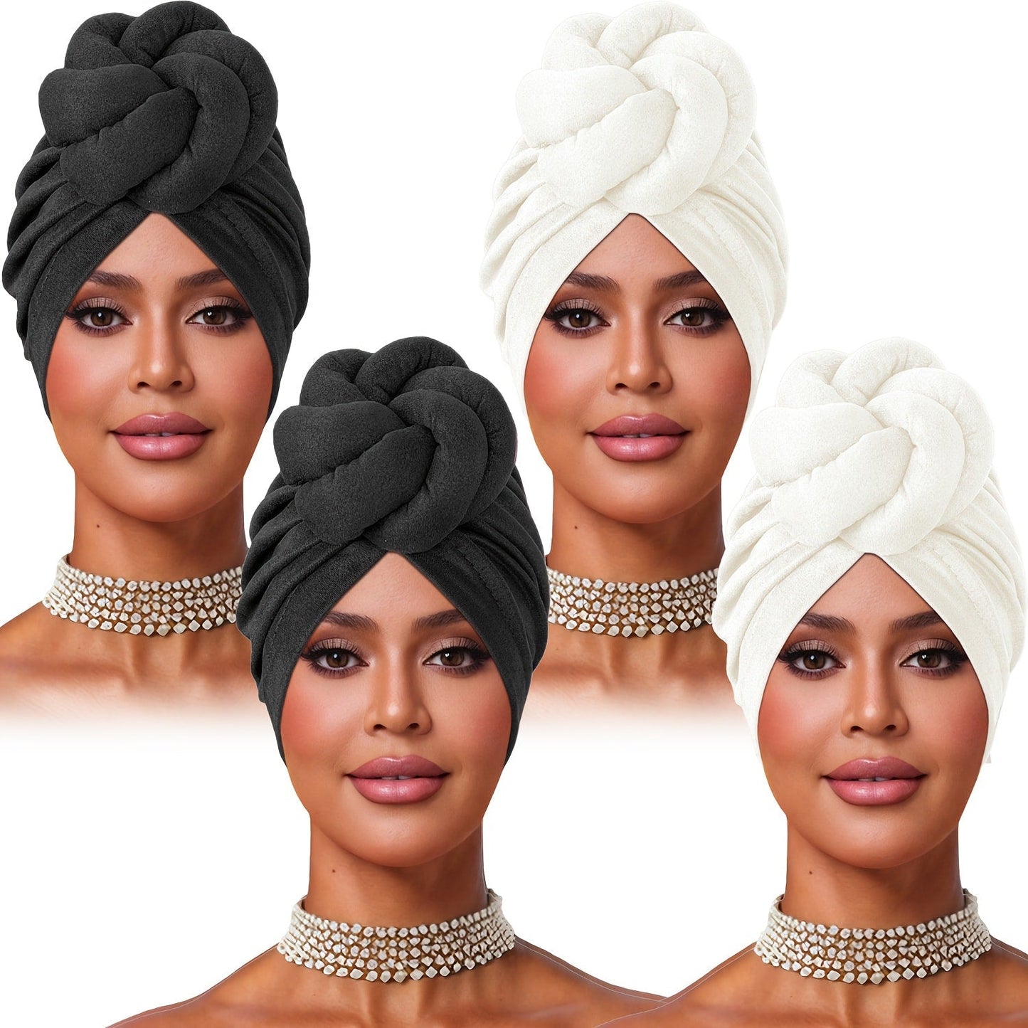 Turban Hat - Pre-tied 4pcs Set - Knotted Headscarf Floral Print Stretch Hair Cap for - product detail view 20