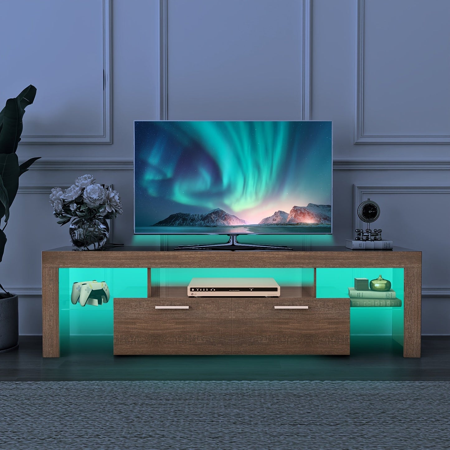 TV Stand shown in the Rustic Brown, L71 Inches, for TVs below 80" option
