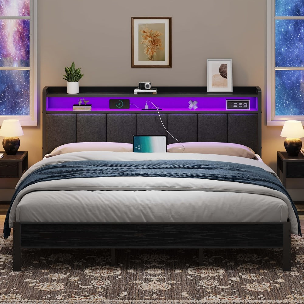 Twin Queen Bed Frame with Charging Station for Bedroom Comfort and Support detail image - detail view 13