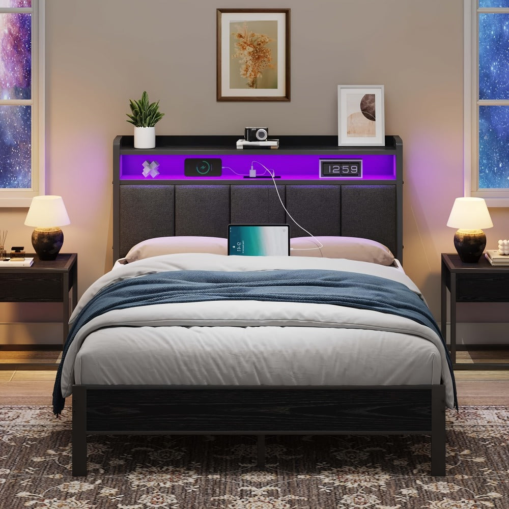 Twin Queen Bed Frame with Charging Station for Bedroom Comfort and Support detail image - detail view 6