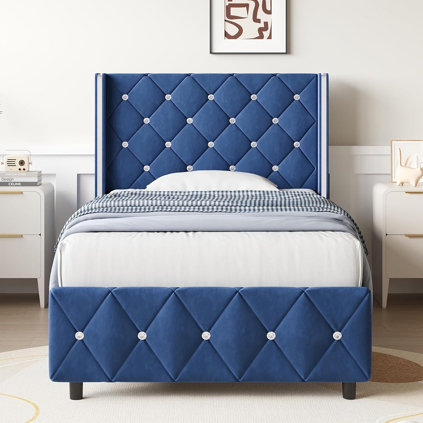 Bed Frame shown in the Blue, Twin option