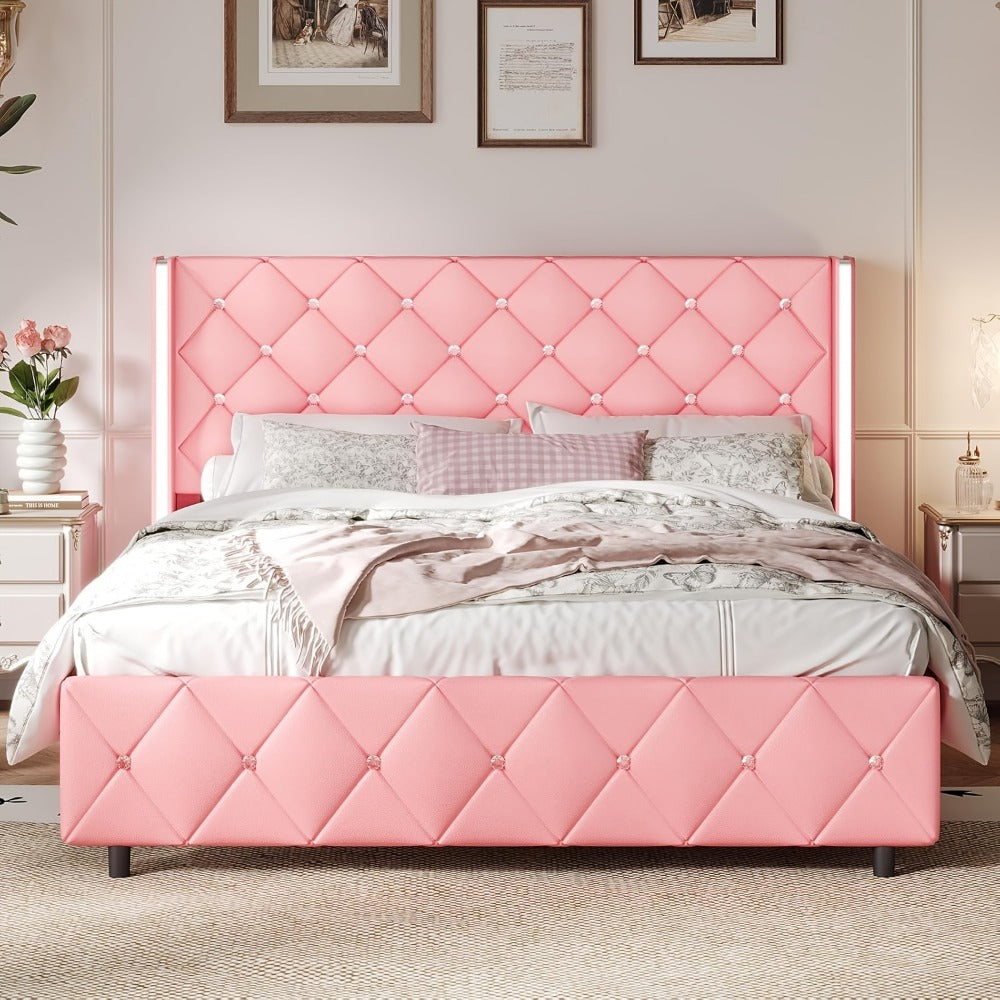Upholstered Bed Frame with No Box Spring Needed, Bedroom Platform Bed detail image