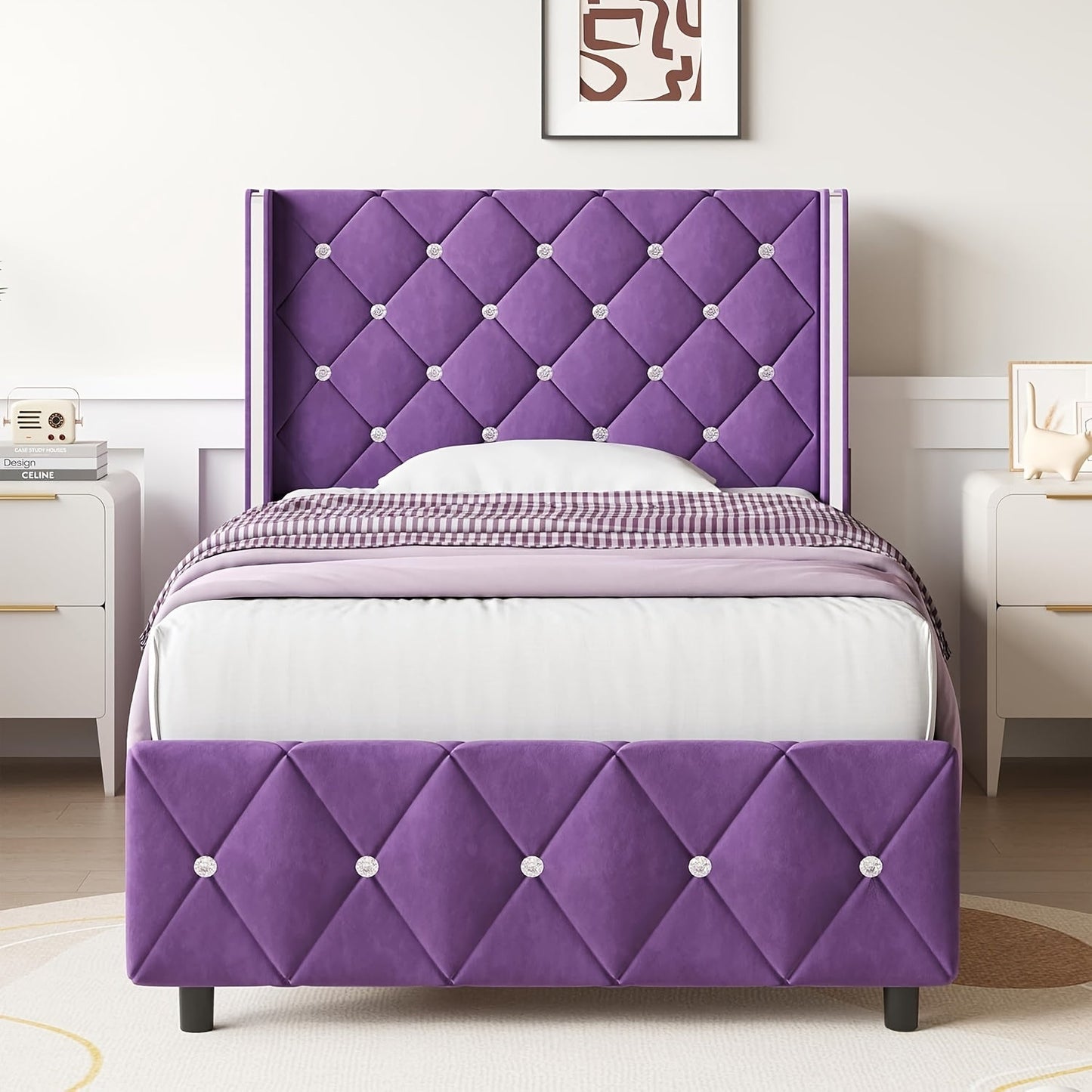 Bed Frame shown in the Purple, Twin option