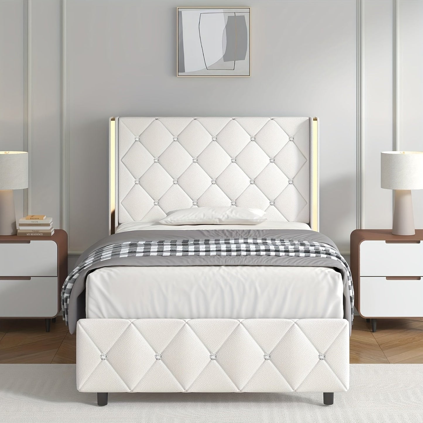 Bed Frame shown in the White, Twin option