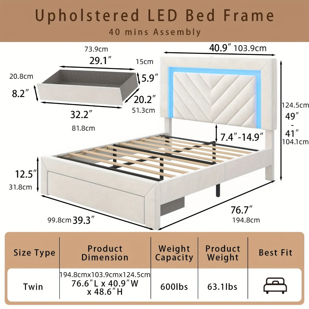 Upholstered Bed Frame with Storage Drawers and Charging Station detail image - detail view 8