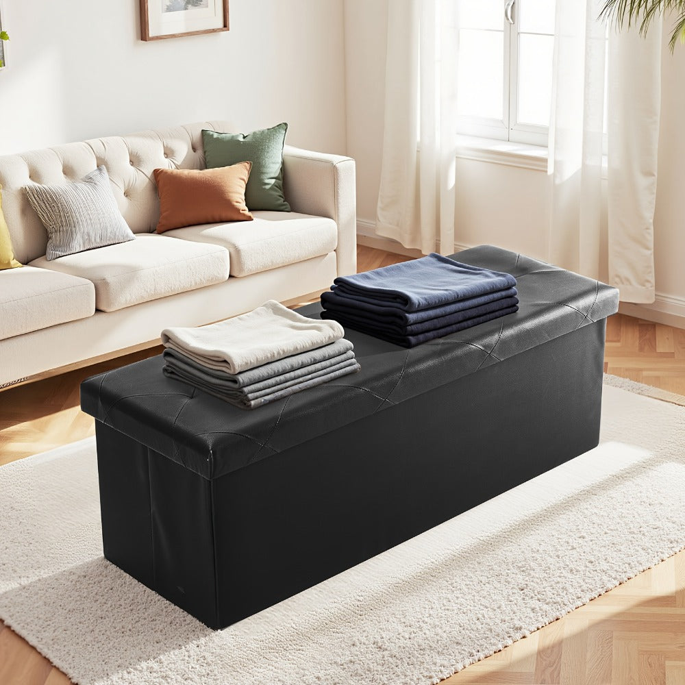 Upholstered Faux Leather Ottoman with Hidden Storage and Lift-Top Storage detail image
