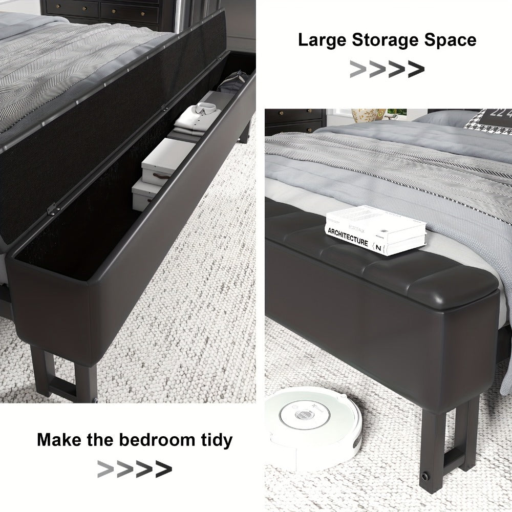 Upholstered Metal Bed Frame with LED Lighting and Hidden Storage for Bedroom detail image - detail view 12