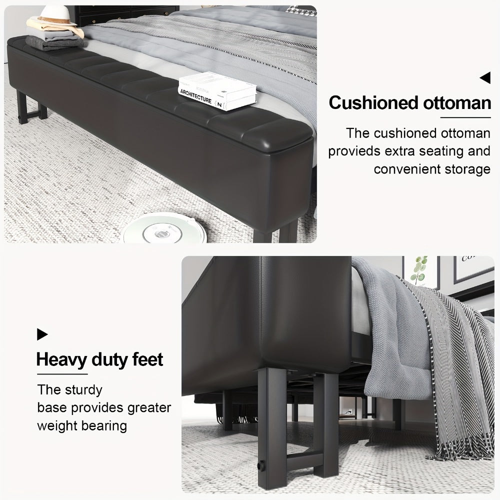 Upholstered Metal Bed Frame with LED Lighting and Hidden Storage for Bedroom detail image - detail view 13