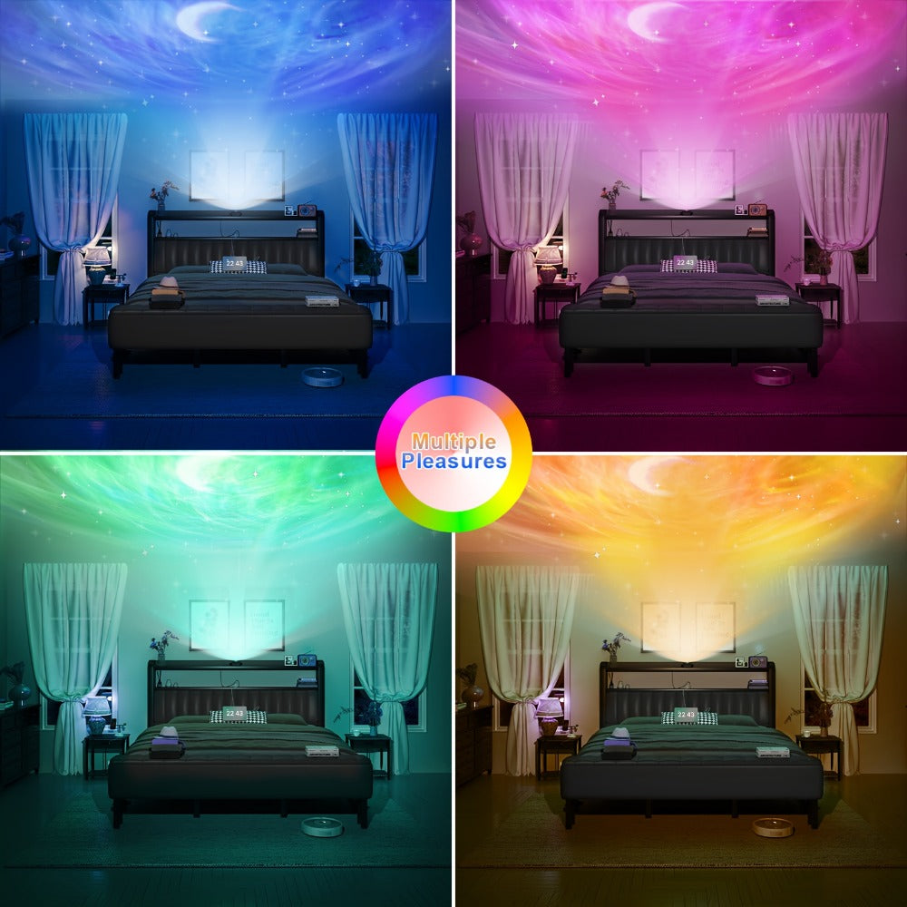Upholstered Metal Bed Frame with LED Lighting and Hidden Storage for Bedroom detail image